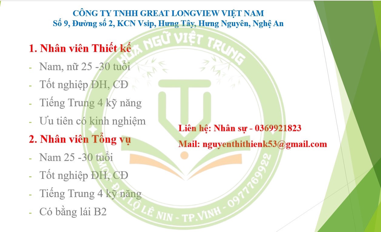 Công ty TNHH GREAT LONGVIEW VIỆT NAM TUYỂN DỤNG