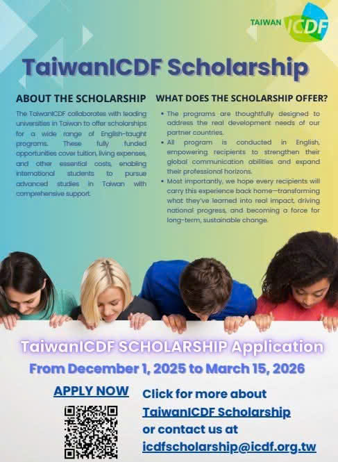 🎓 HỌC BỔNG ĐÀI LOAN ICDF NĂM 2026